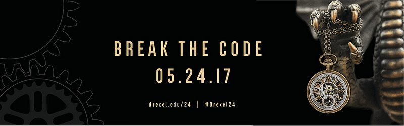 2017 day of giving logo with text that says break the code 05.24.17. Logo is a dragon claw holding a watch